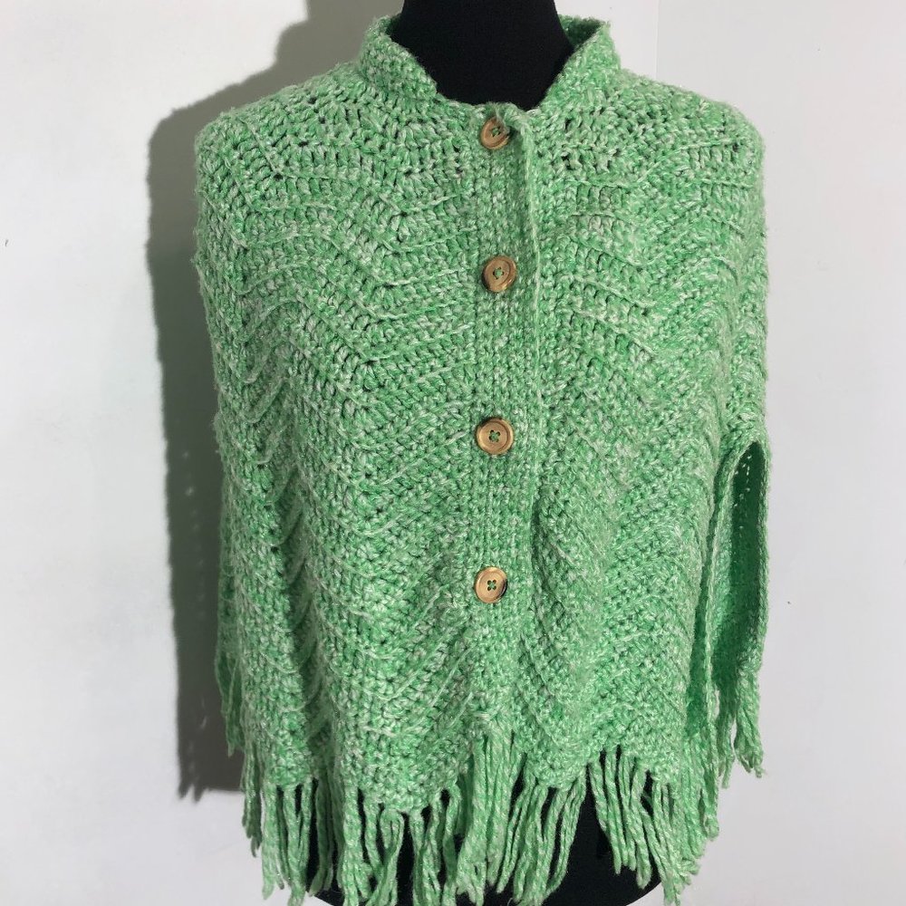 Vintage 60s 70s Green Knit Cape